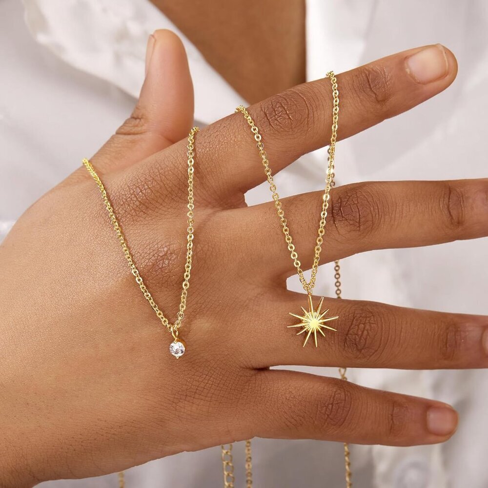 Women's 18 Sun Star CZ 14K Gold Silver Cross Necklace - Non Tarnish Jewelry - Picture 5 of 8